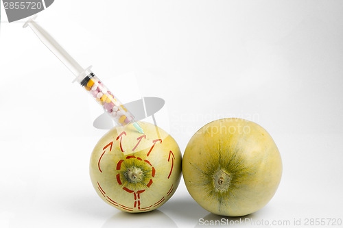 Image of Melons and syringe with pills
