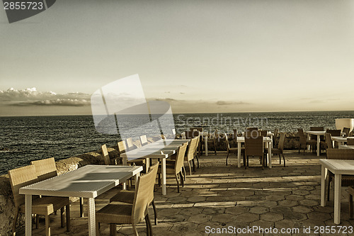 Image of Restaurant on beach of the old town of Gallipoli (Le)