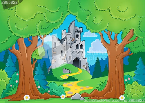 Image of Tree theme with castle ruins