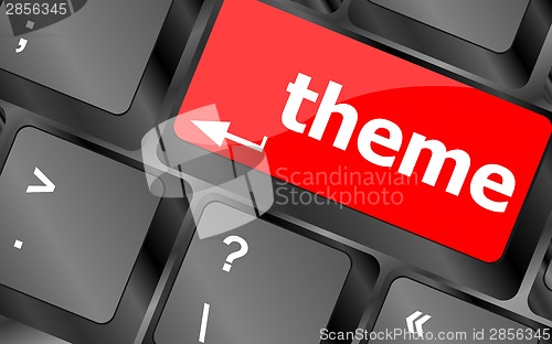 Image of theme button on computer keyboard keys, business concept