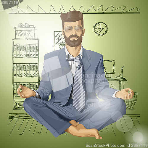 Image of Vector Hipster Businessman in Lotus Pose Meditating