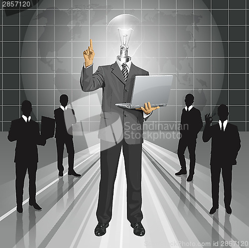 Image of Vector Lamp Head Business Man Shows Something With Finger