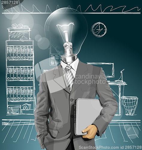 Image of Vector Lamp Head Businessman With Laptop