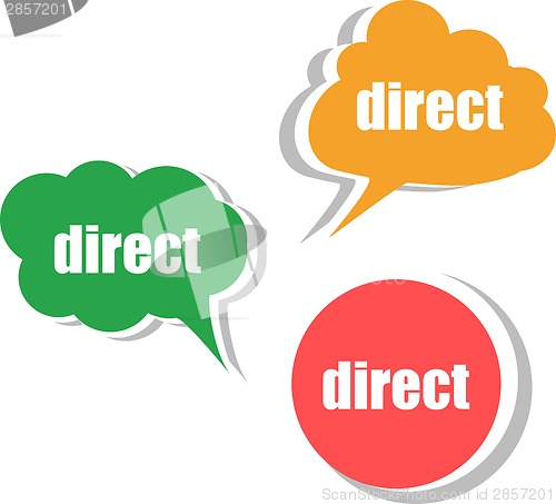 Image of direct word on modern banner design template. set of stickers, labels, tags, clouds