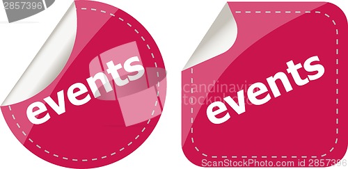 Image of events stickers set, icon button set isolated on white