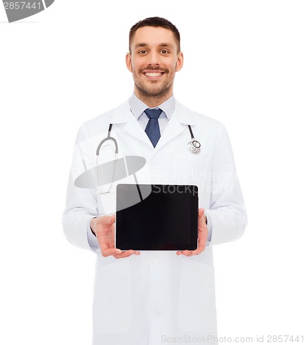 Image of smiling male doctor with tablet pc