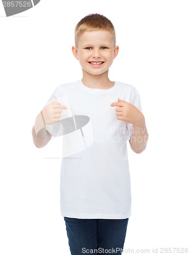 Image of smiling little boy in blank white t-shirt