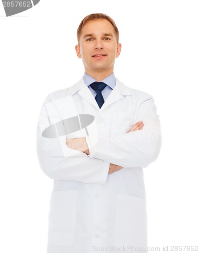 Image of smiling male doctor in white coat