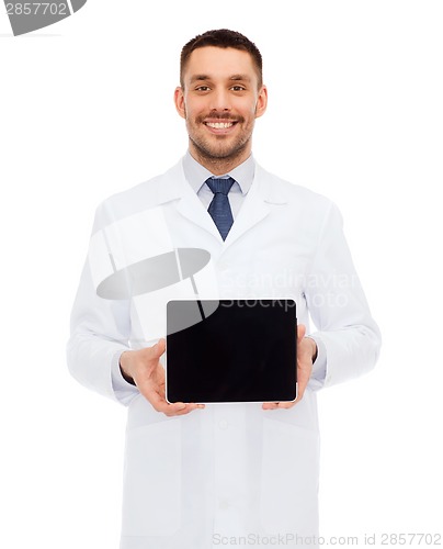 Image of smiling male doctor with tablet pc