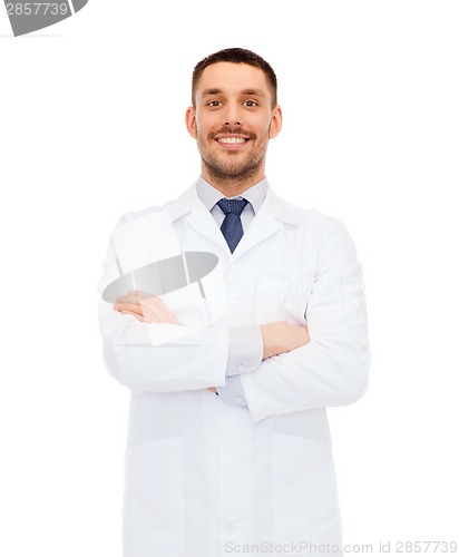 Image of smiling male doctor in white coat
