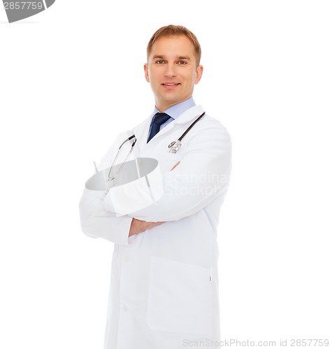 Image of smiling male doctor with stethoscope