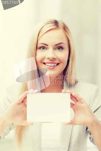 Image of woman with blank business or name card