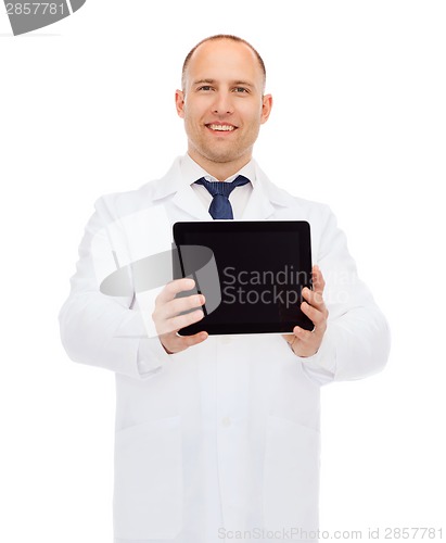 Image of smiling male doctor with tablet pc