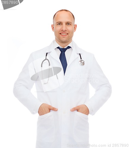 Image of smiling male doctor with stethoscope