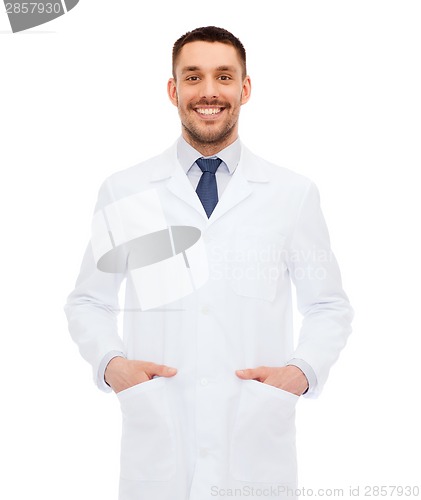 Image of smiling male doctor in white coat