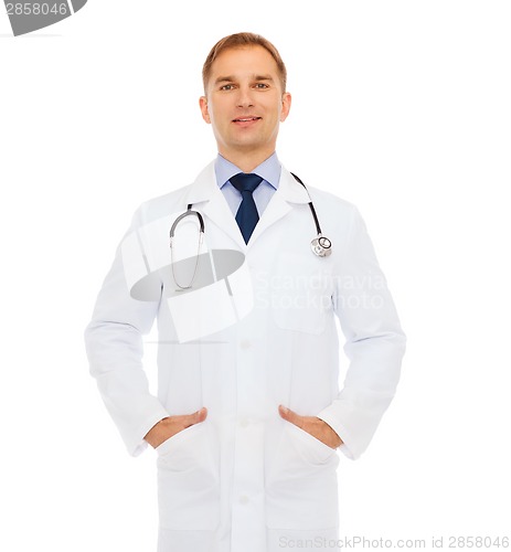 Image of smiling male doctor with stethoscope