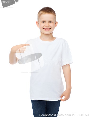 Image of smiling little boy in blank white t-shirt