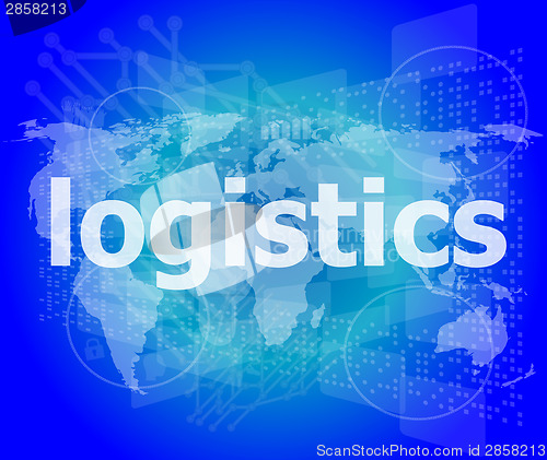 Image of business concept: logistics word on digital screen