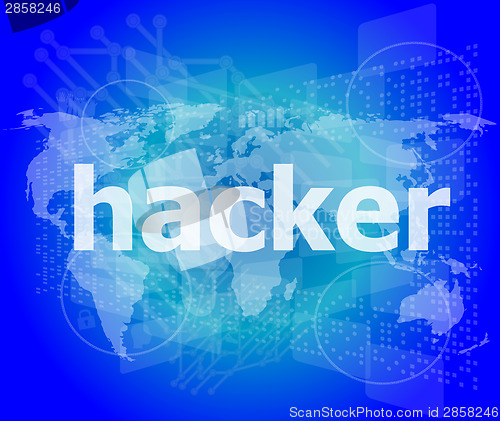 Image of Privacy concept: words Hacker on digital background