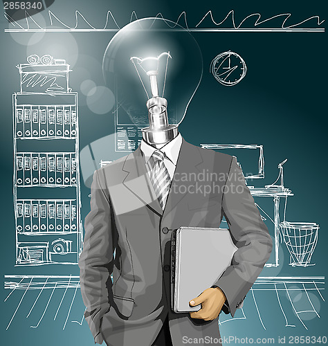 Image of Vector Lamp Head Businessman With Laptop