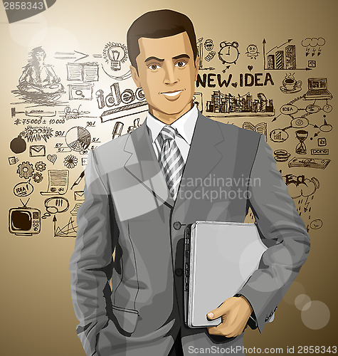 Image of Vector Businessman With Laptop