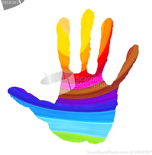 Image of Bright color handprint on white