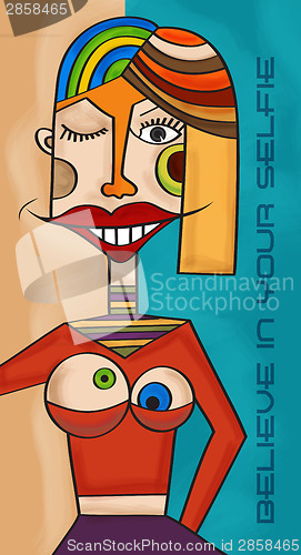 Image of "Believe in your selfie" fun cubist art illustration