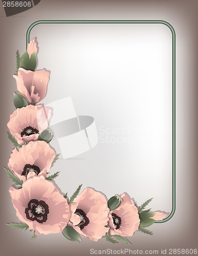 Image of Pink poppies floral frame, vector