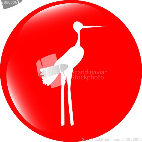 Image of Stork on web icon button isolated on white