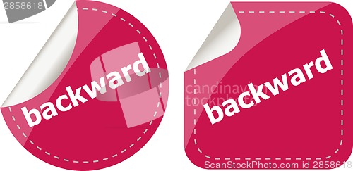 Image of backward word on stickers button set, label