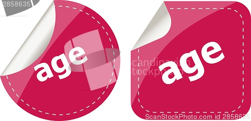 Image of age word on stickers button set, label