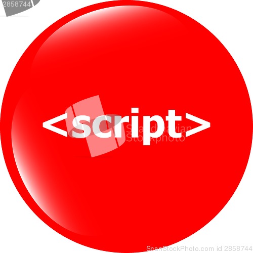 Image of script sign icon. Programming language symbol. Circles buttons