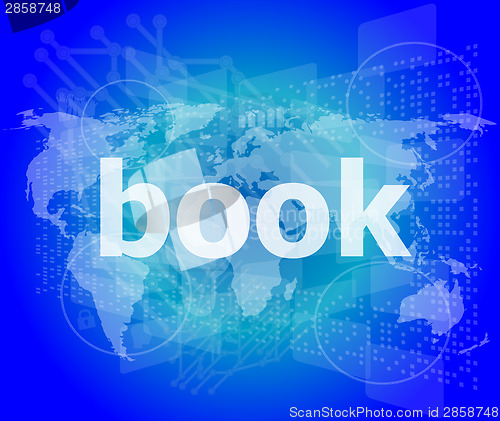 Image of book word on digital touch screen