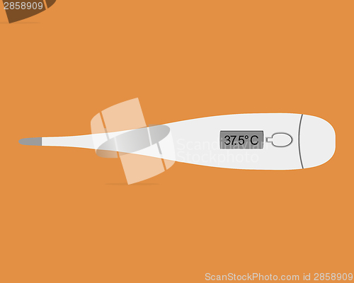 Image of digital clinical thermometer on orange background