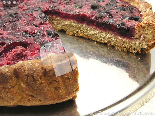 Image of Cutted berry cake on a cake tray