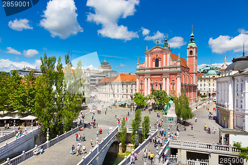 Image of Preseren square, Ljubljana, capital of Slovenia.