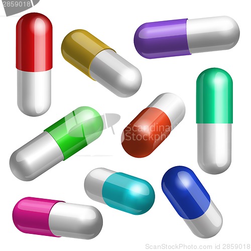 Image of Set of medical capsules in different positions