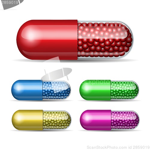 Image of Set of medical capsule with granules