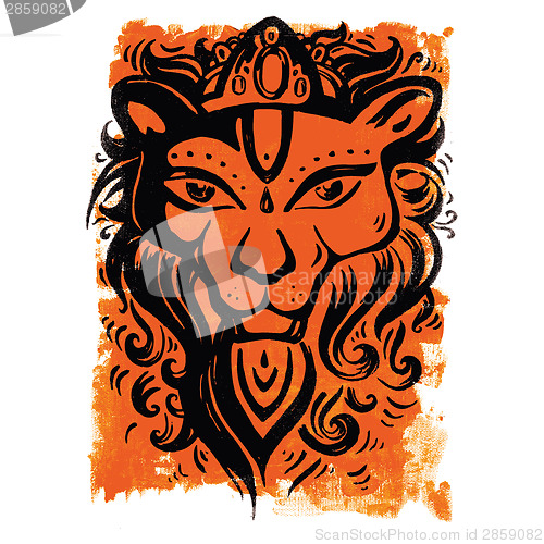 Image of Lion head. Ethnic pattern.