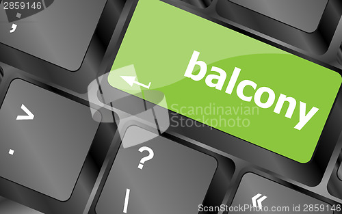 Image of balcony computer keyboard key button, business concept