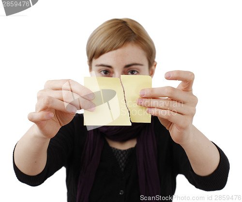 Image of Woman and post it