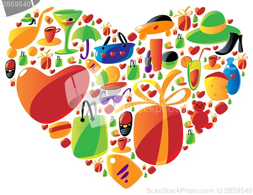 Image of Ladies shopping icons in heart shape