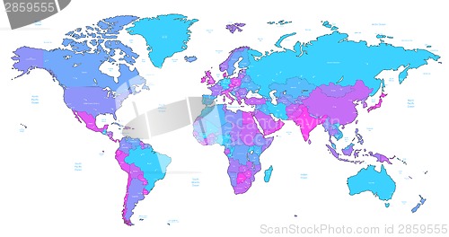 Image of Blue and violet detailed World map