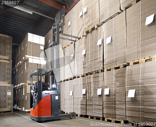 Image of forklift lifting from top shelf