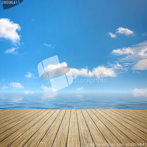 Image of wooden jetty blue sky