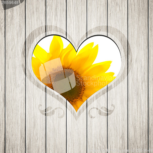 Image of wooden heart sunflower