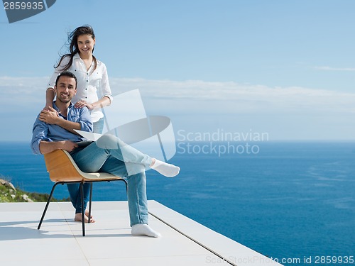 Image of happy young romantic couple have fun relax