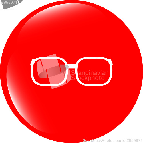 Image of glasses sign icon. Eyeglass frame symbol. web shiny button