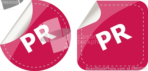 Image of pr word on stickers set, icon button