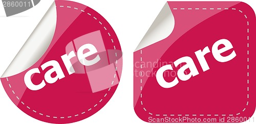 Image of care word stickers set, web icon button